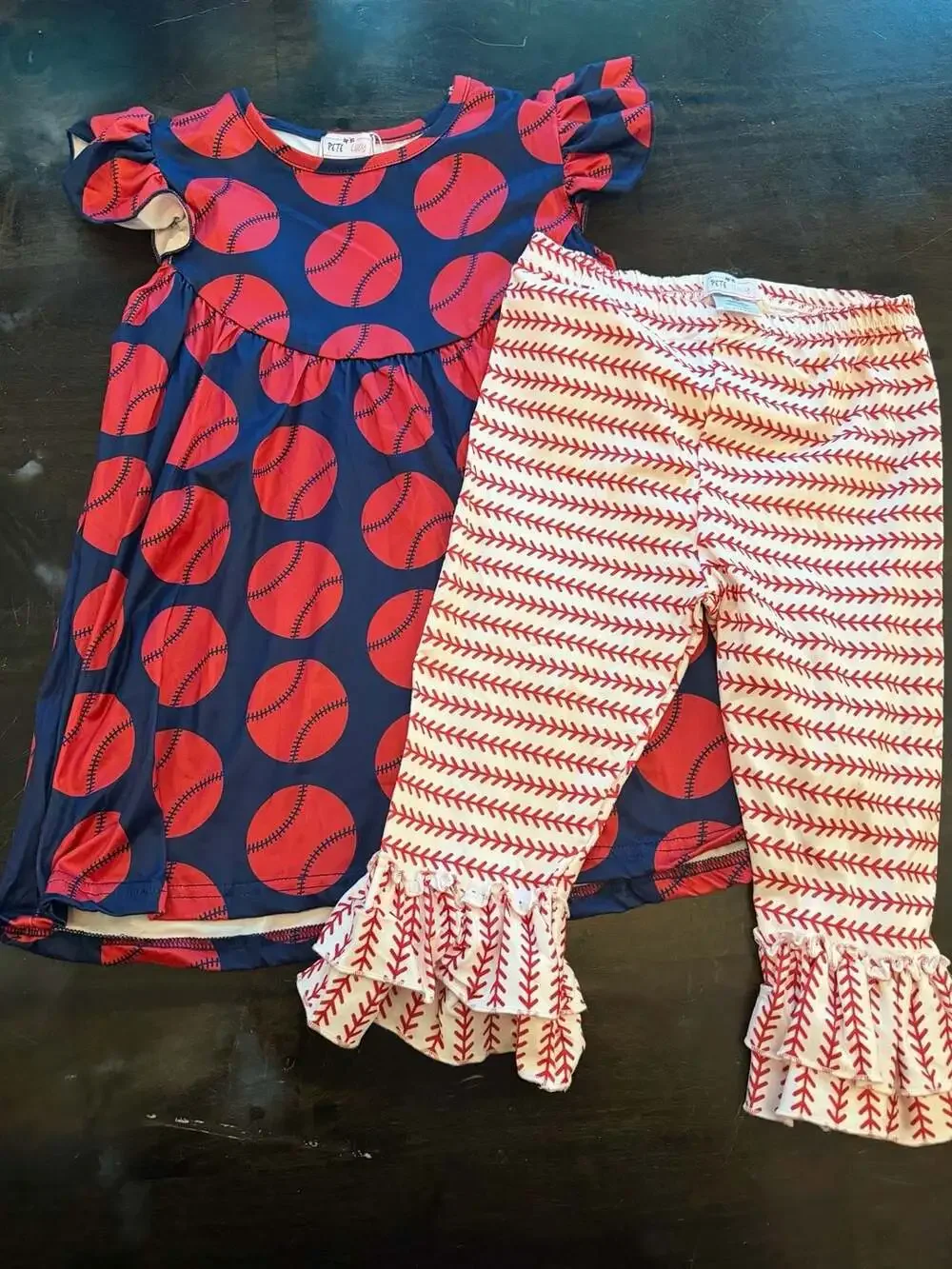 Pete + Lucy Baseball Girls Sleeve Dress & Ruffle Legging Size 7/8